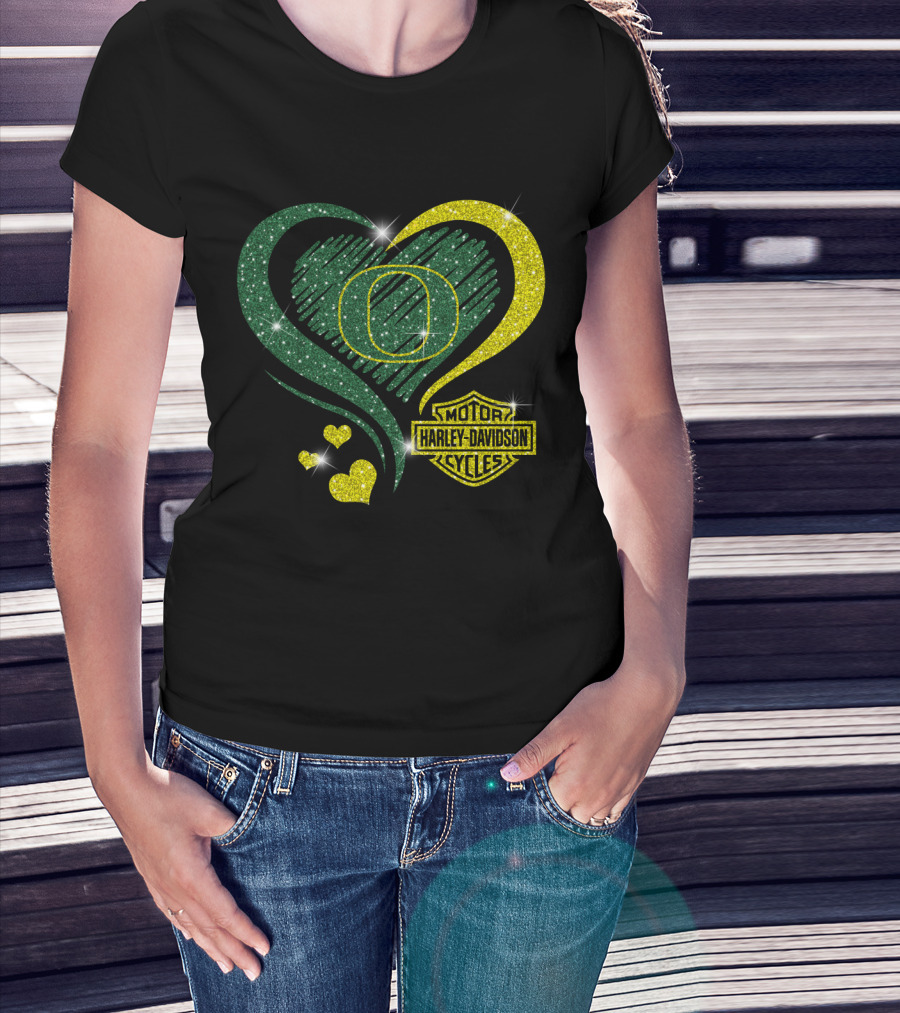 Motor Harley Davidson Cycles Oregon Ducks Heart Sparkle T-Shirt