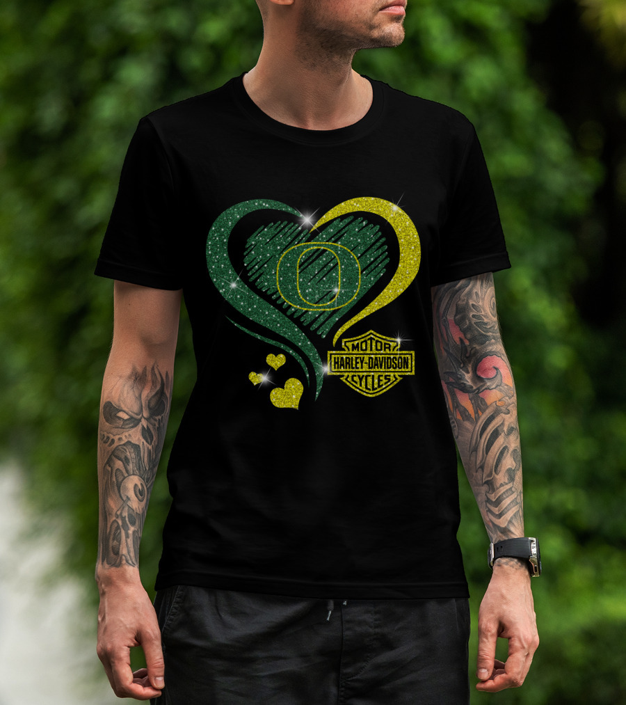 Motor Harley Davidson Cycles Oregon Ducks Heart Sparkle T-Shirt