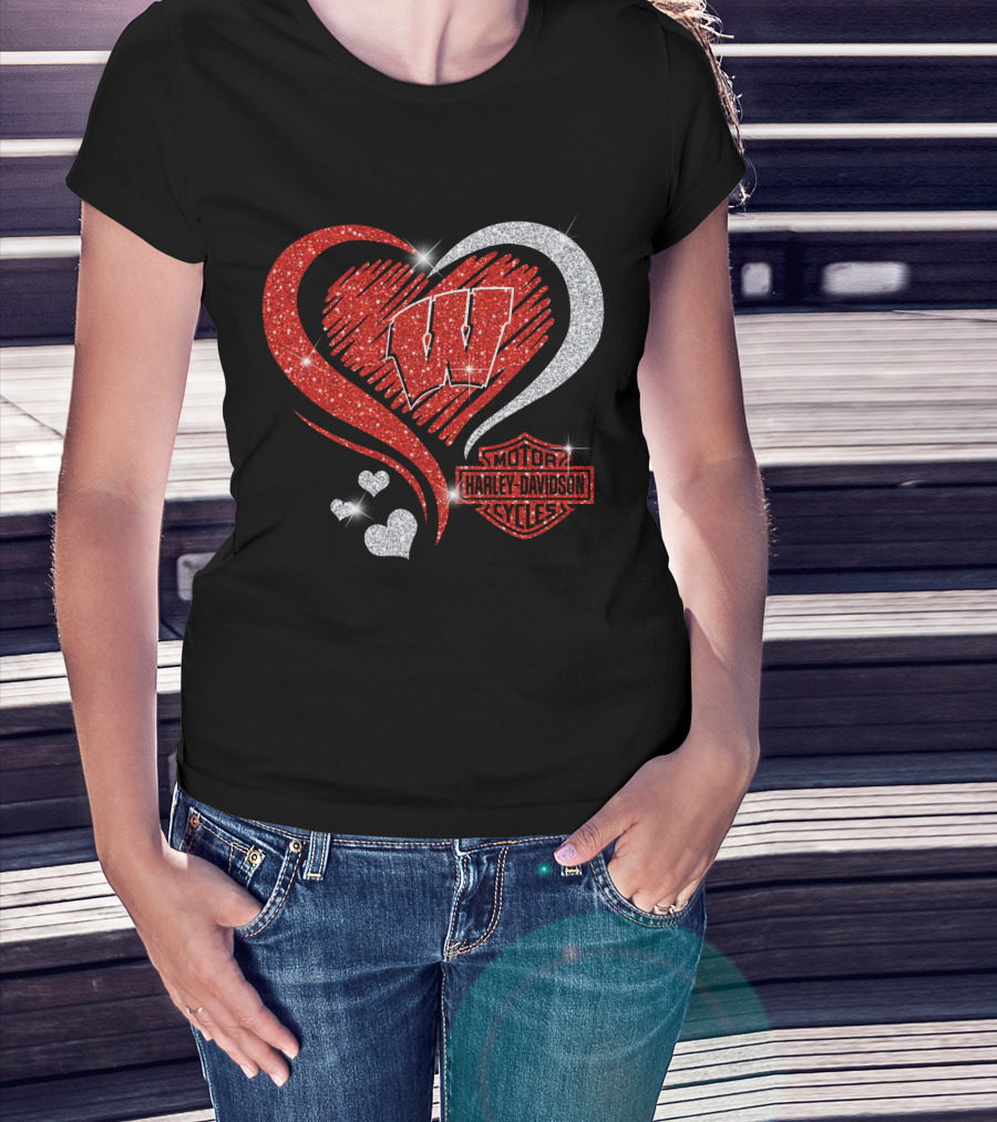 Wisconsin Badgers Harley Davidson Heart T-Shirt