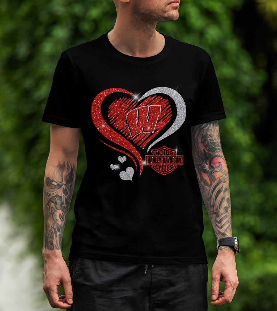 Wisconsin Badgers Harley Davidson Heart T-Shirt