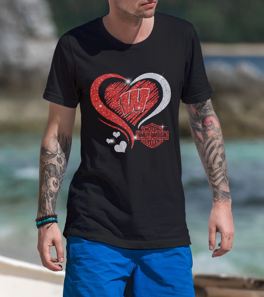 Wisconsin Badgers Harley Davidson Heart T-Shirt
