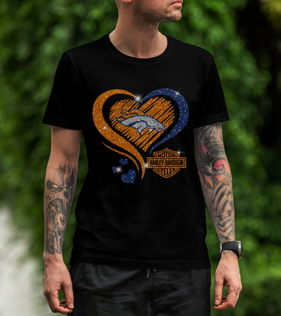 Motor Harley Davidson Cycles Heart Denver Broncos T-Shirt