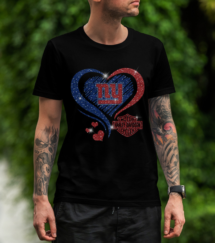 Ny Giants Heart Harley Davidson Motor Cycles T-Shirt