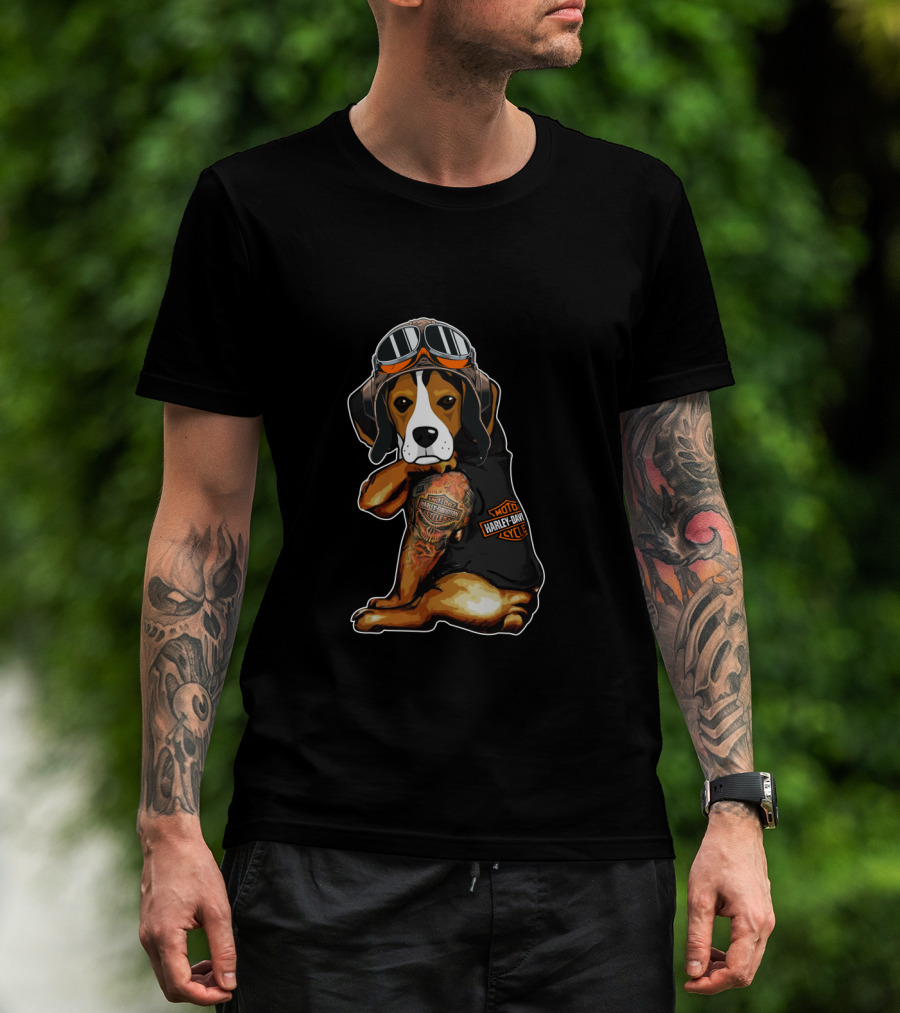 Harley Davidson Beagle With Goggles And Tattoo T-Shirt
