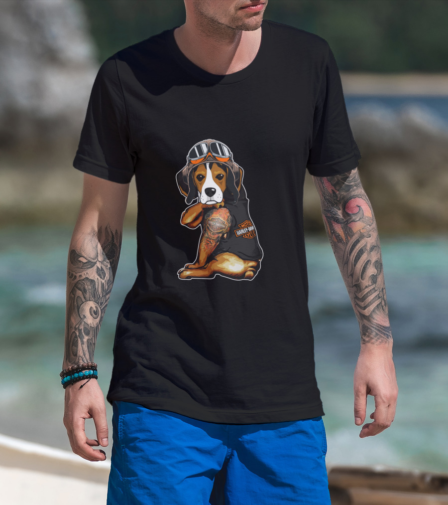 Harley Davidson Beagle With Goggles And Tattoo T-Shirt