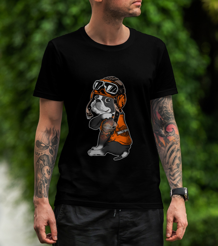 Hd Tatoo Boston Terrier Harley Davidson Moto Goggles T-Shirt
