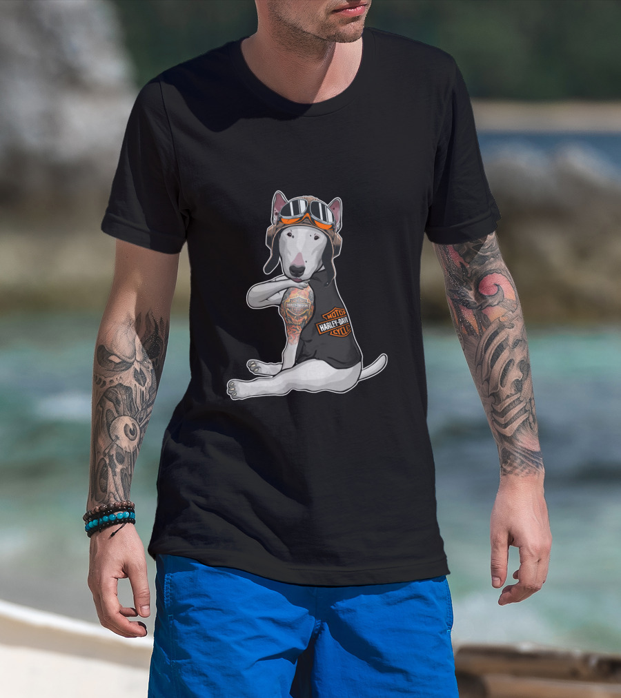 Bull Terrier Harley Davidson Style Tattoo T-Shirt