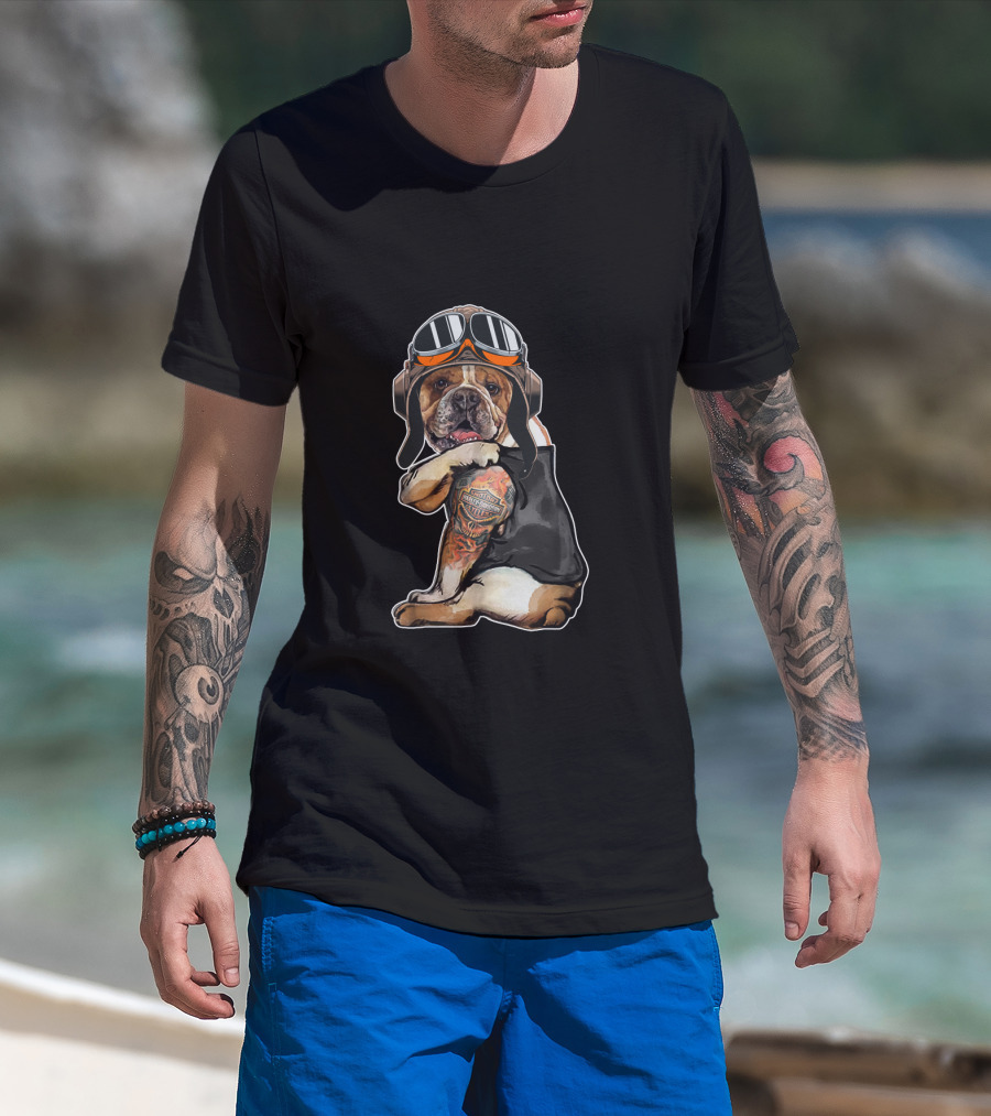Hd Tatoo Bulldog Harley Davidson Goggles Pilot Look T-Shirt