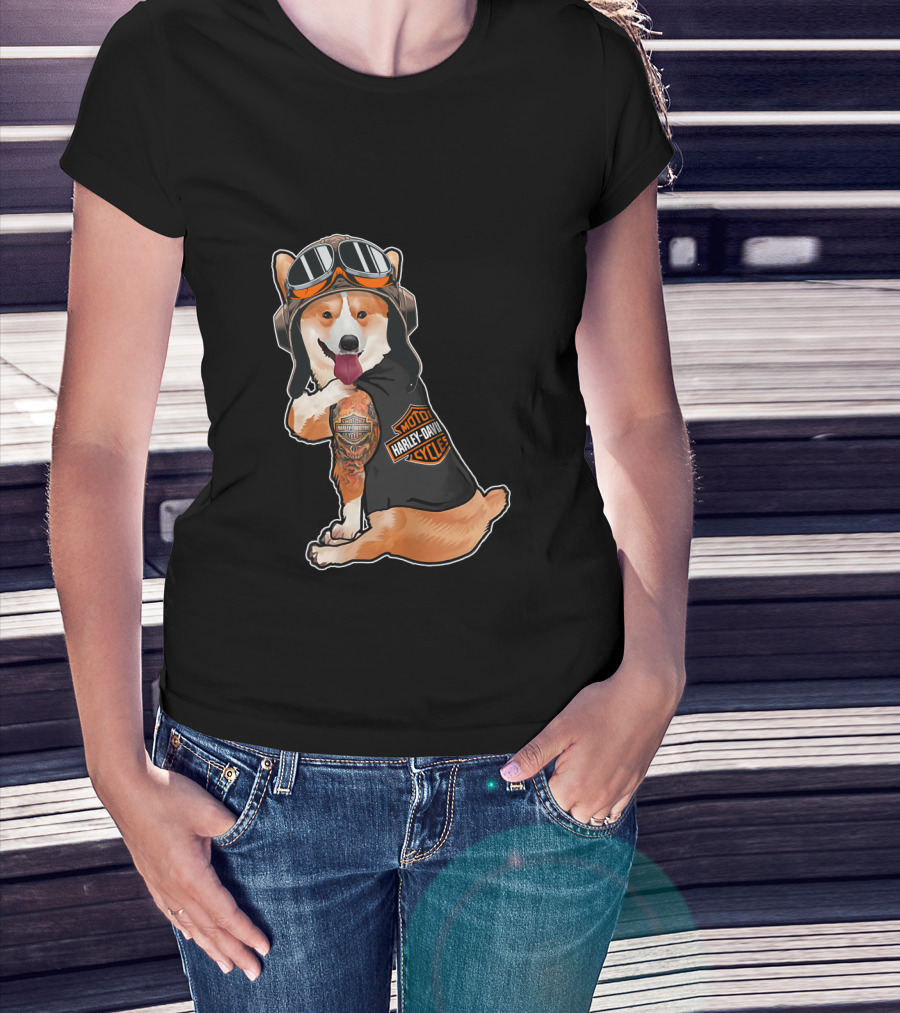 Hd Tatoo Corgi Harley Davidson Moto T-Shirt