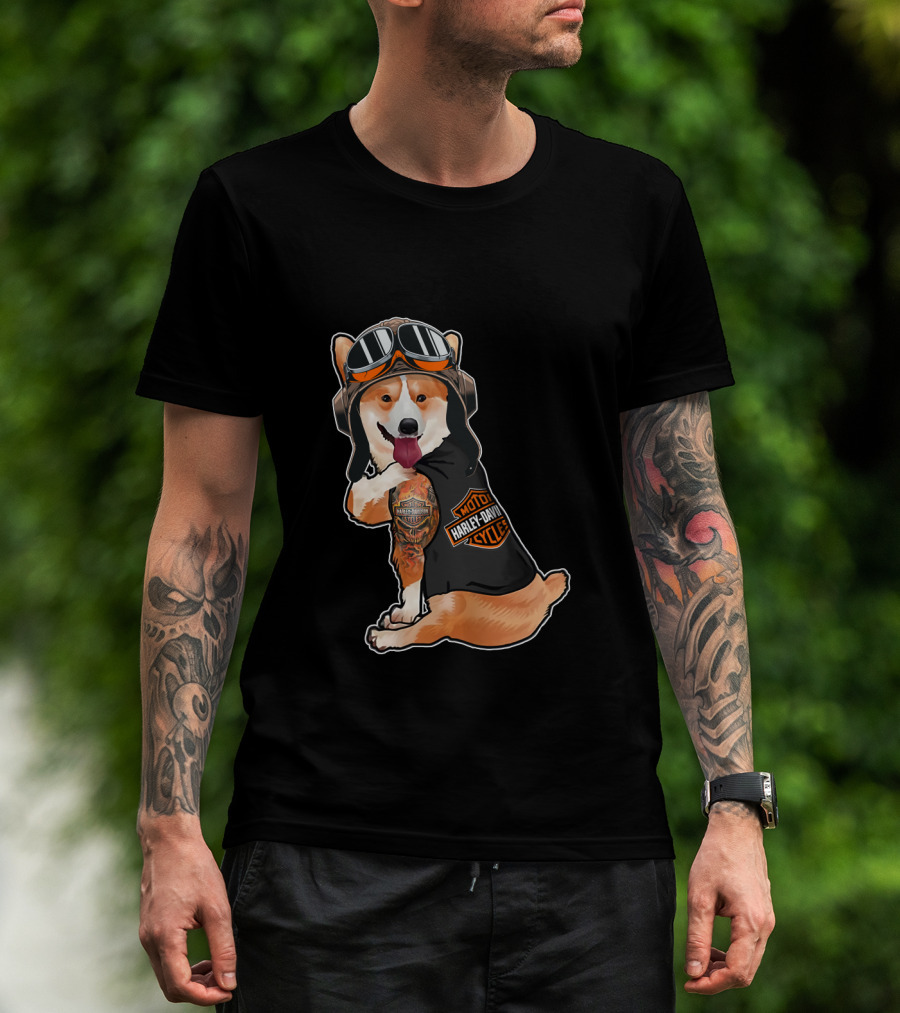 Hd Tatoo Corgi Harley Davidson Moto T-Shirt