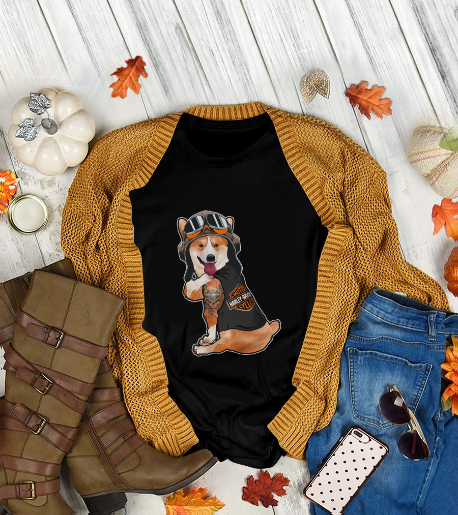 Hd Tatoo Corgi Harley Davidson Moto T-Shirt