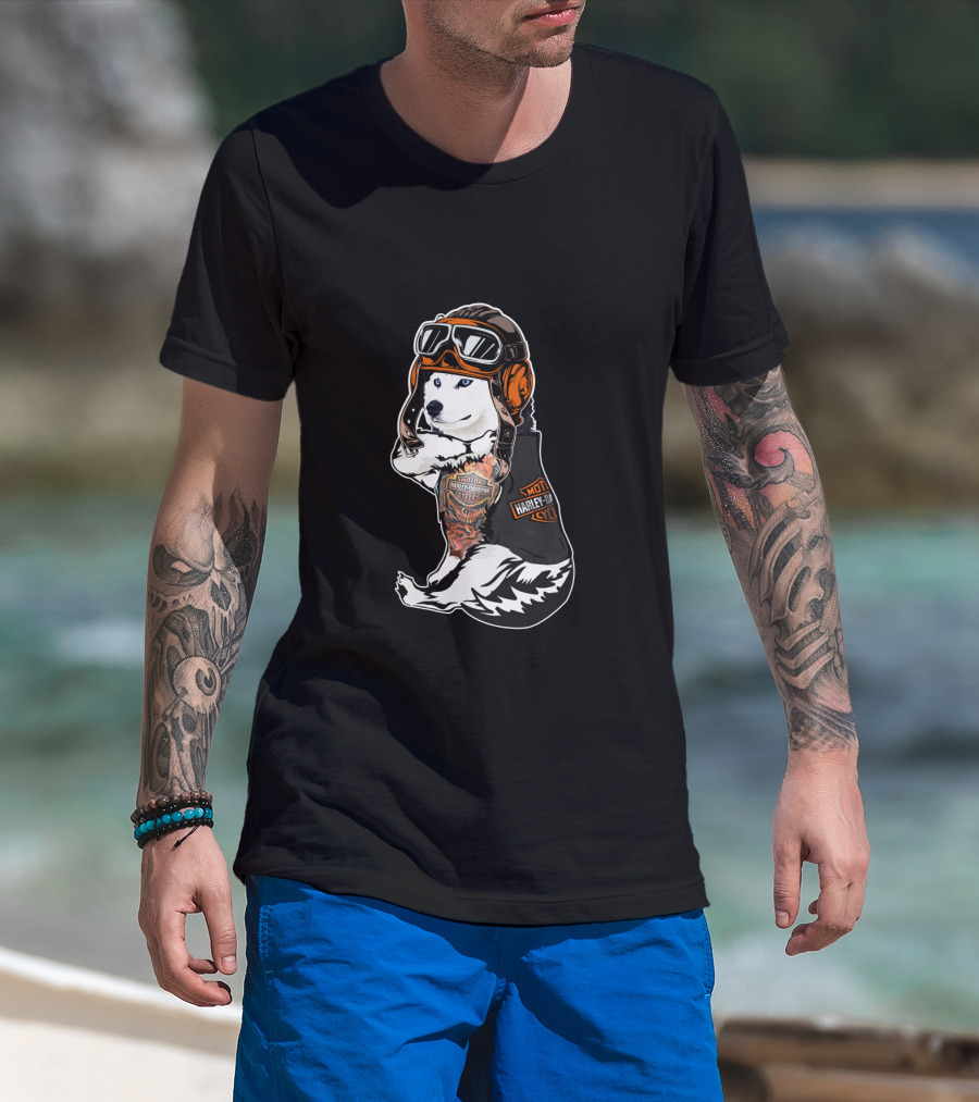 Harley Davidson Biker Husky With Hd Tattoo T-Shirt