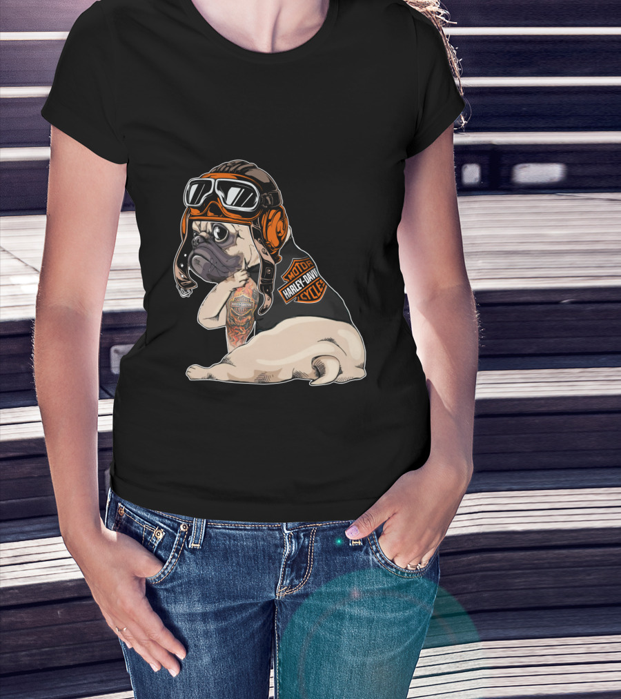 Hd Tattoo Pug Harley Davidson Motorcycle T-Shirt