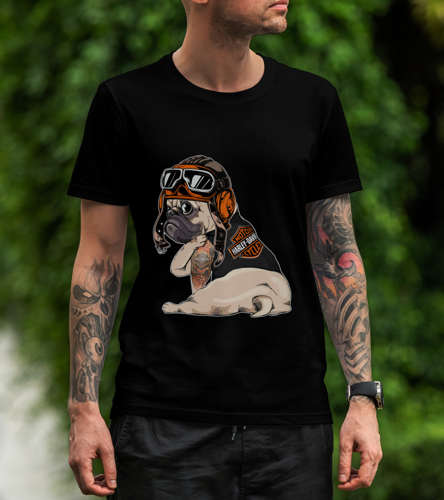 Hd Tattoo Pug Harley Davidson Motorcycle T-Shirt