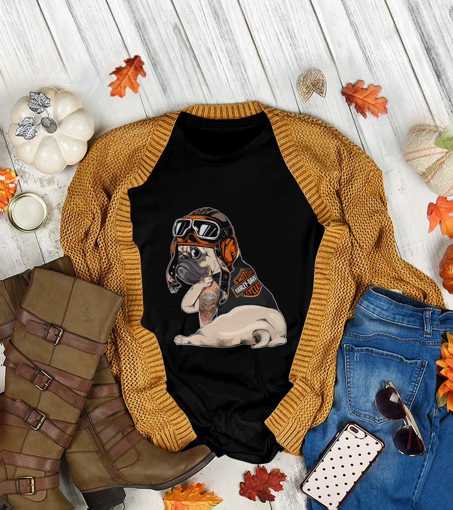 Hd Tattoo Pug Harley Davidson Motorcycle T-Shirt