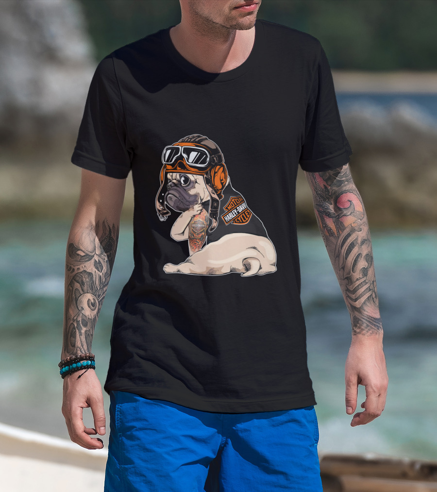 Hd Tattoo Pug Harley Davidson Motorcycle T-Shirt