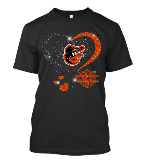 Baltimore Orioles Harley Davidson Heart T-Shirt