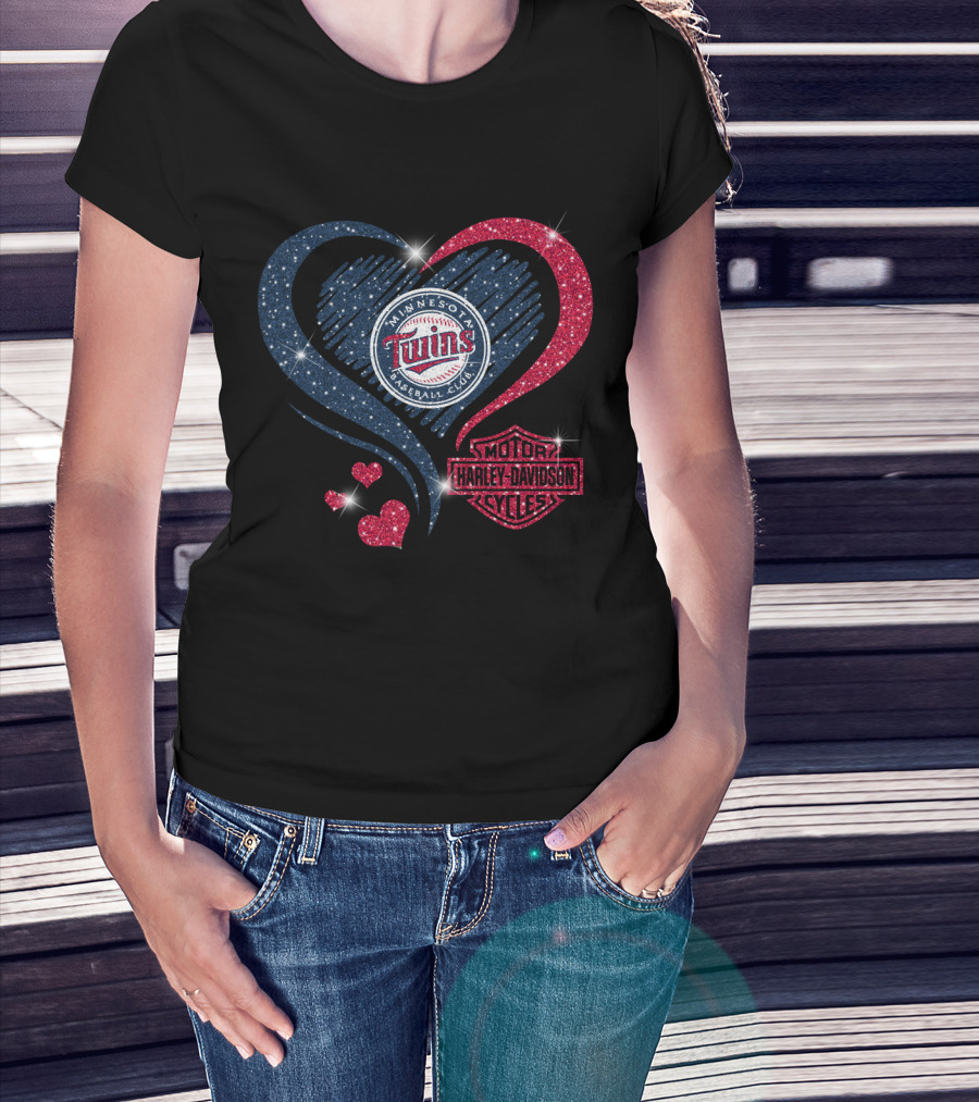 Minnesota Twins Heart With Harley Davidson T-Shirt
