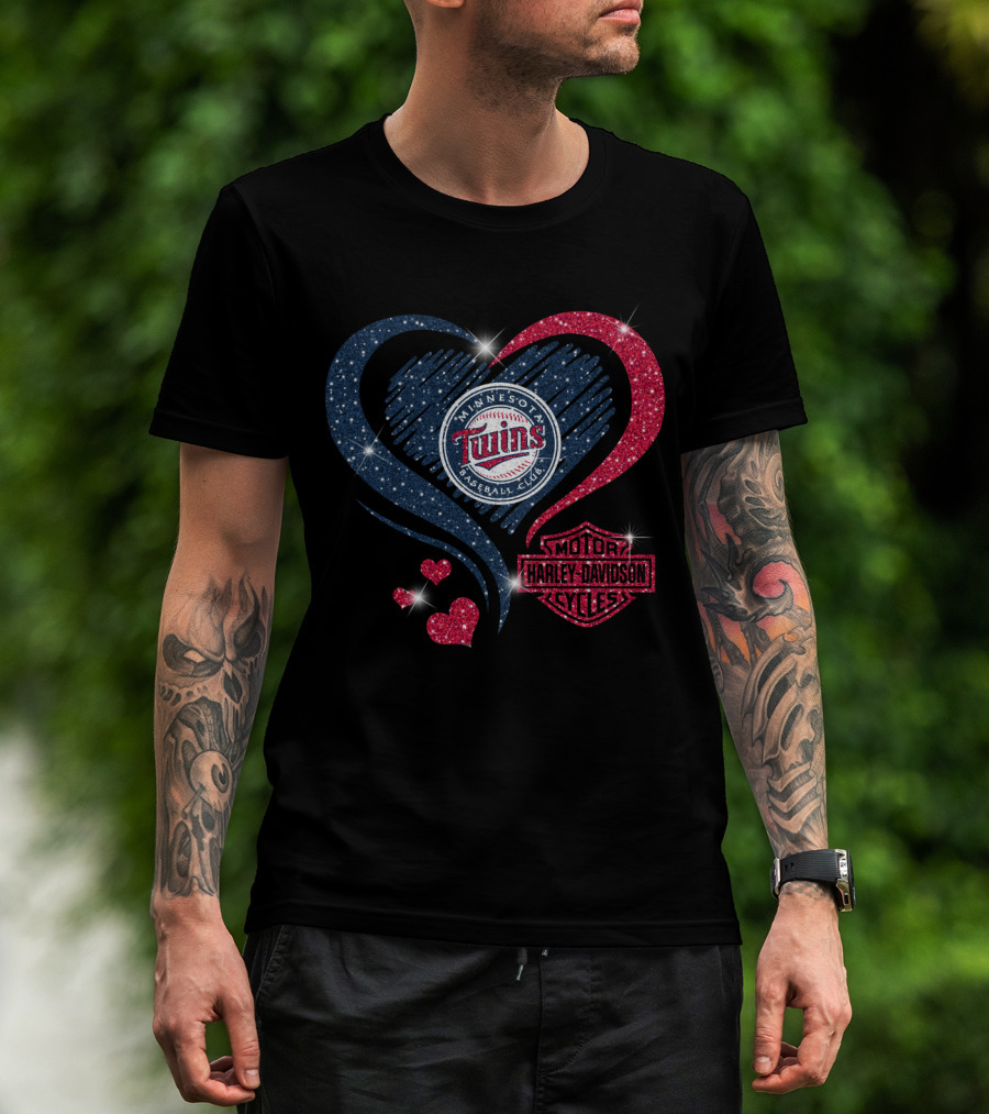Minnesota Twins Heart With Harley Davidson T-Shirt