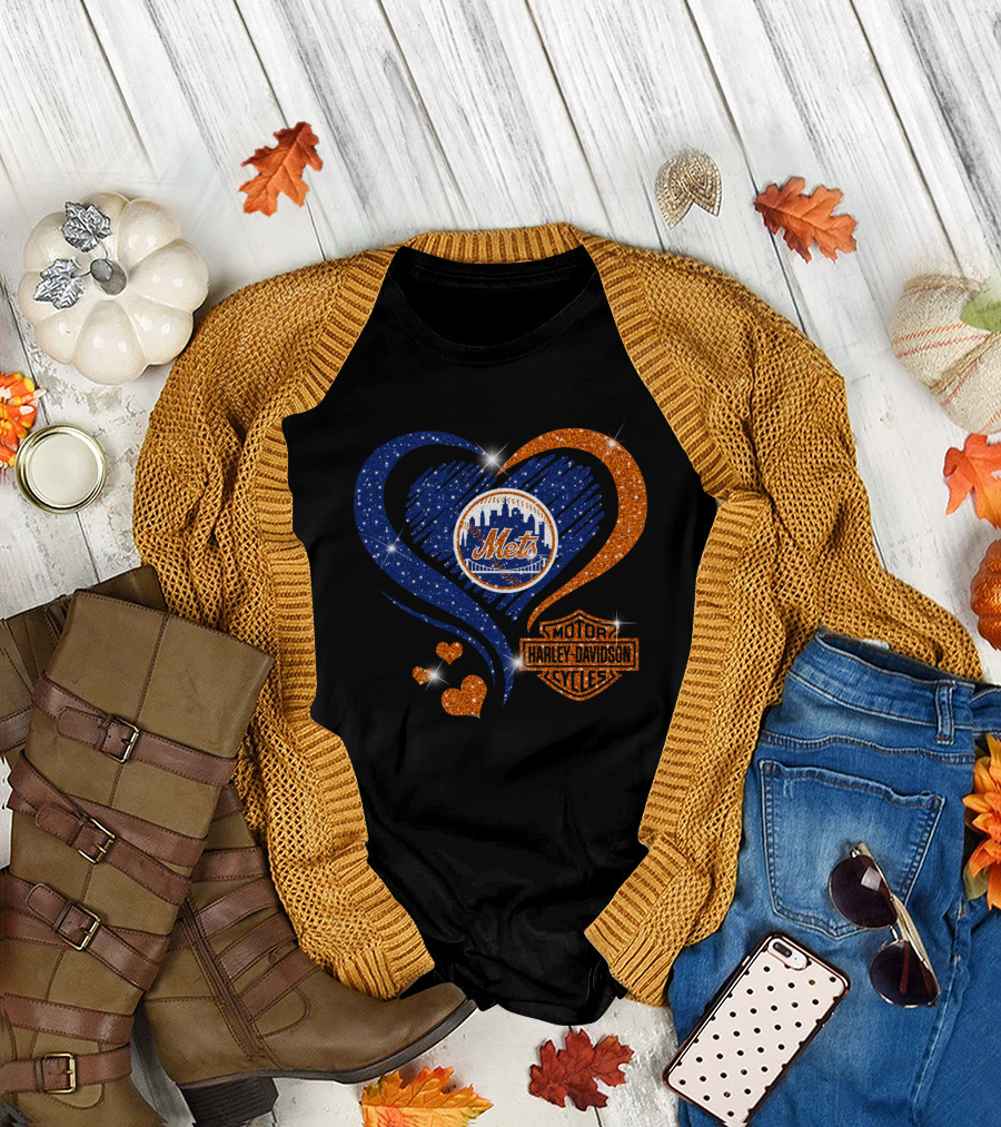New York Mets Harley Davidson Heart T-Shirt