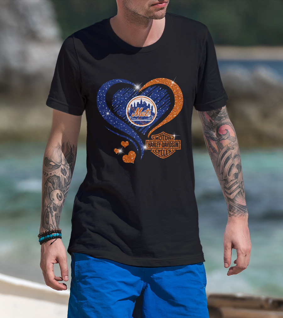 New York Mets Harley Davidson Heart T-Shirt