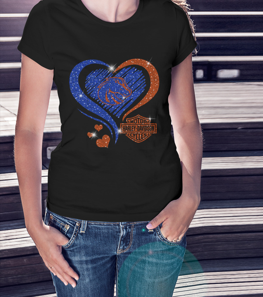 Boise State Broncos Heart Harley Davidson Cycles Sparkle T-Shirt