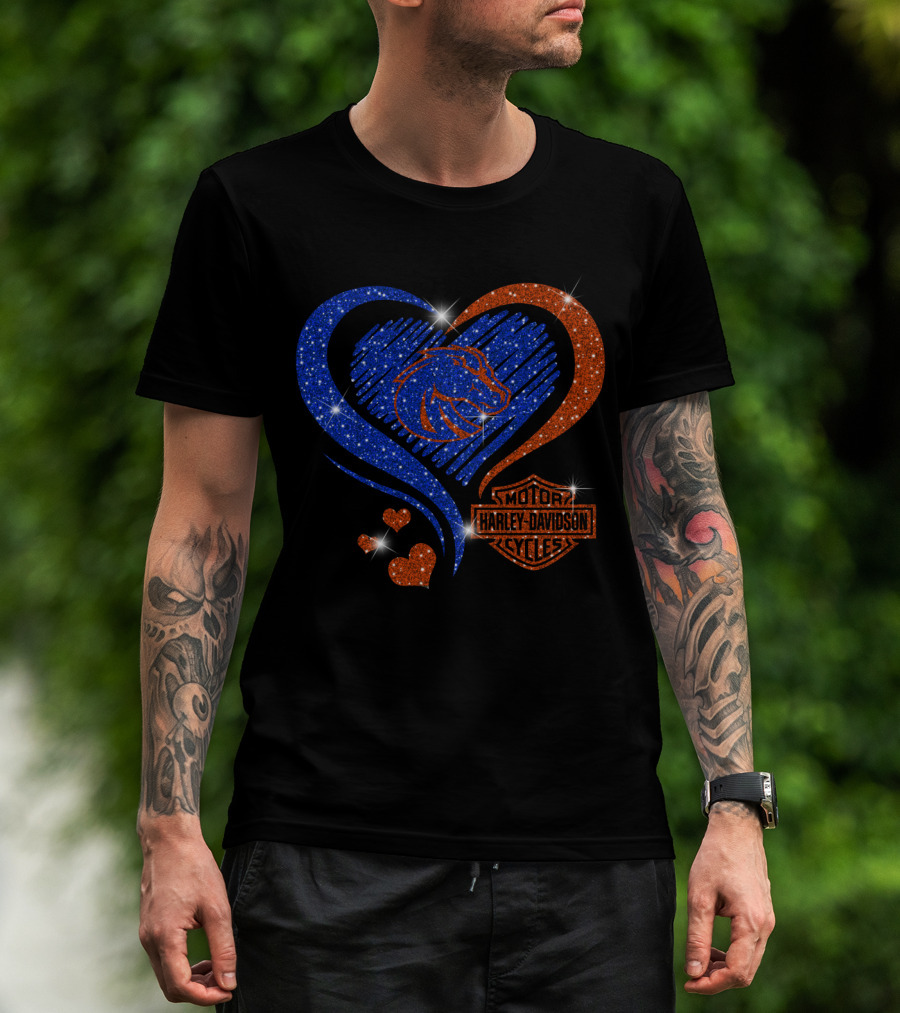 Boise State Broncos Heart Harley Davidson Cycles Sparkle T-Shirt