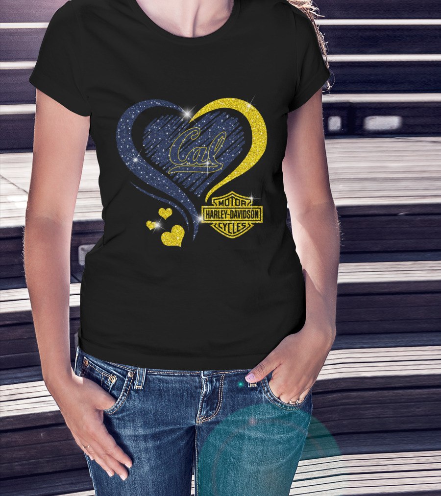 Cal Harley Davidson Cycles Blue And Yellow Heart T-Shirt