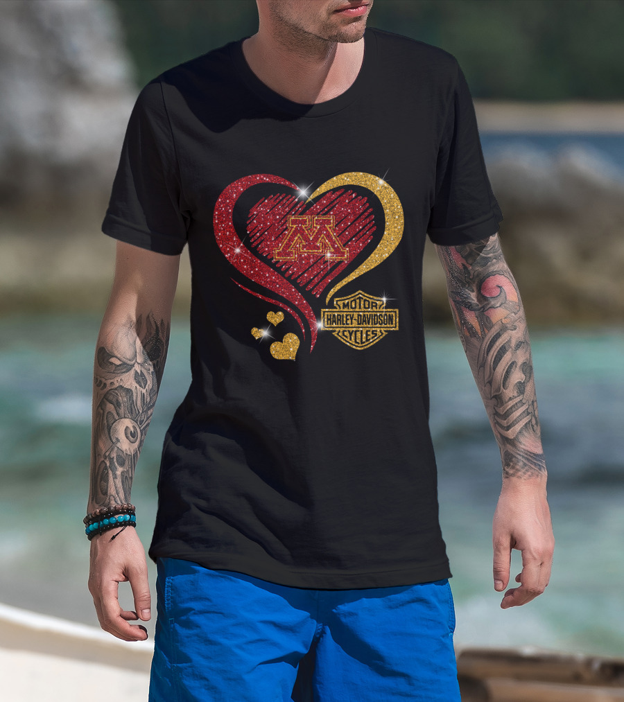 Minnesota Golden Gophers Heart Motor Harley Davidson Cycles T-Shirt