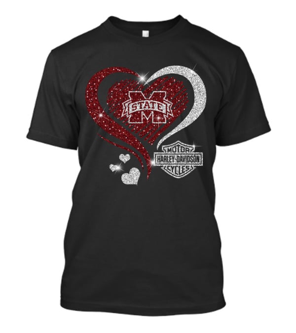 Mississippi State Bulldogs Harley Davidson Heart Combination T-Shirt