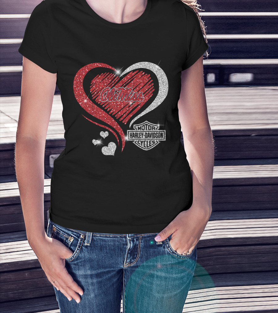 Ole Miss Rebels Heart Harley Davidson Cycles T-Shirt