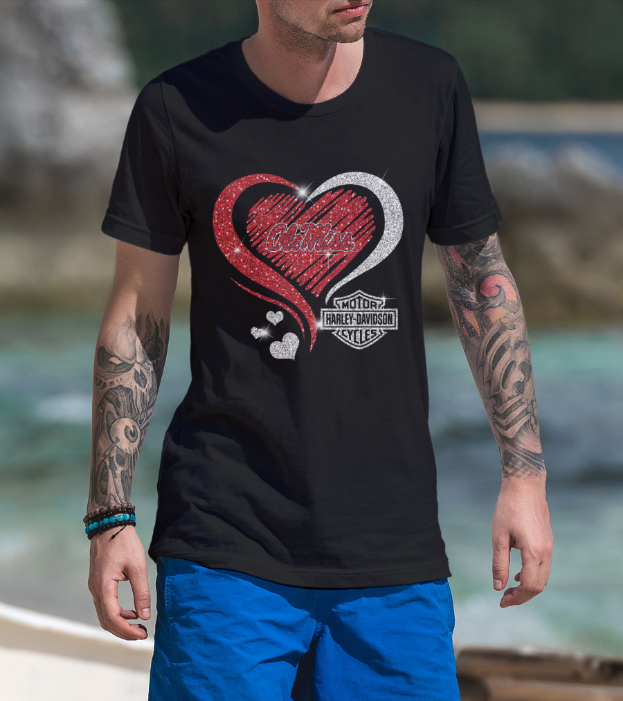 Ole Miss Rebels Heart Harley Davidson Cycles T-Shirt