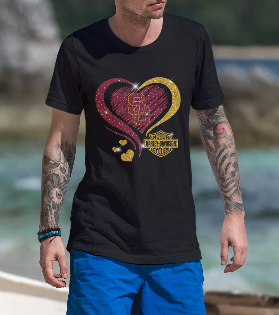 0306Hd Usc Trojans Sc Heart Harley Davidson Motor Cycles T-Shirt