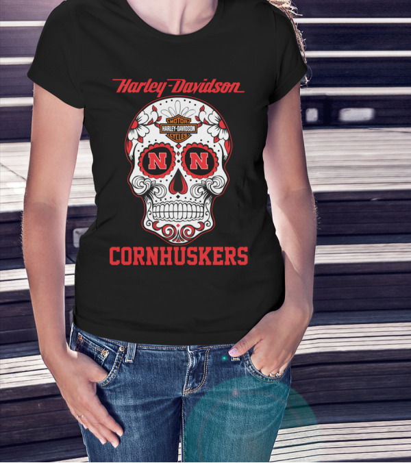 Harley Davidson Nebraska Cornhuskers Sugar Skull T-Shirt