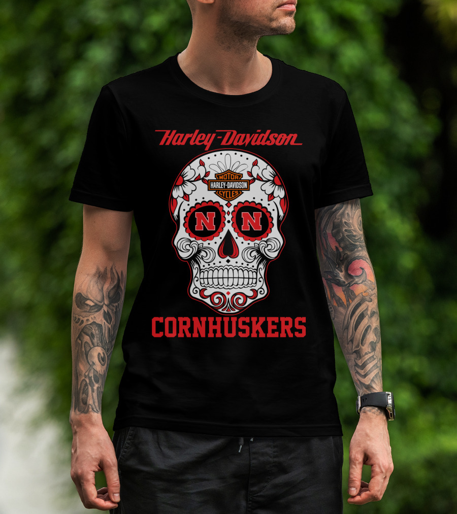 Harley Davidson Nebraska Cornhuskers Sugar Skull T-Shirt