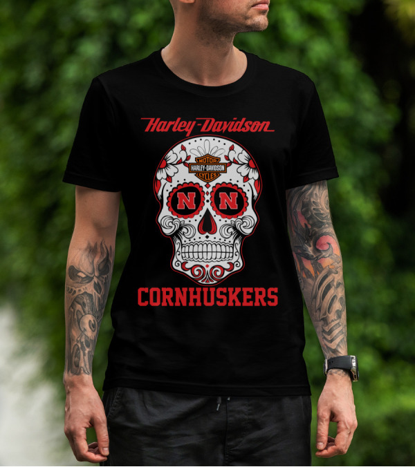 Harley Davidson Nebraska Cornhuskers Sugar Skull T-Shirt