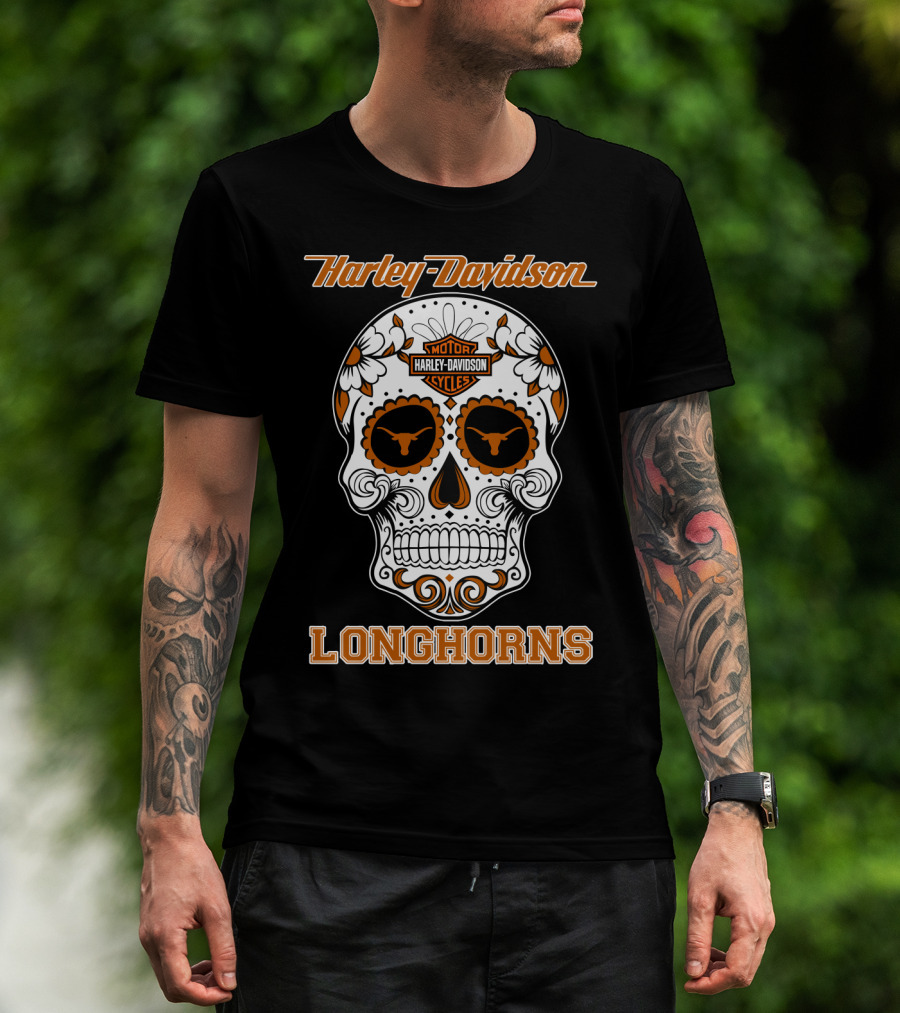 Harley Davidson Texas Longhorns Skull T-Shirt