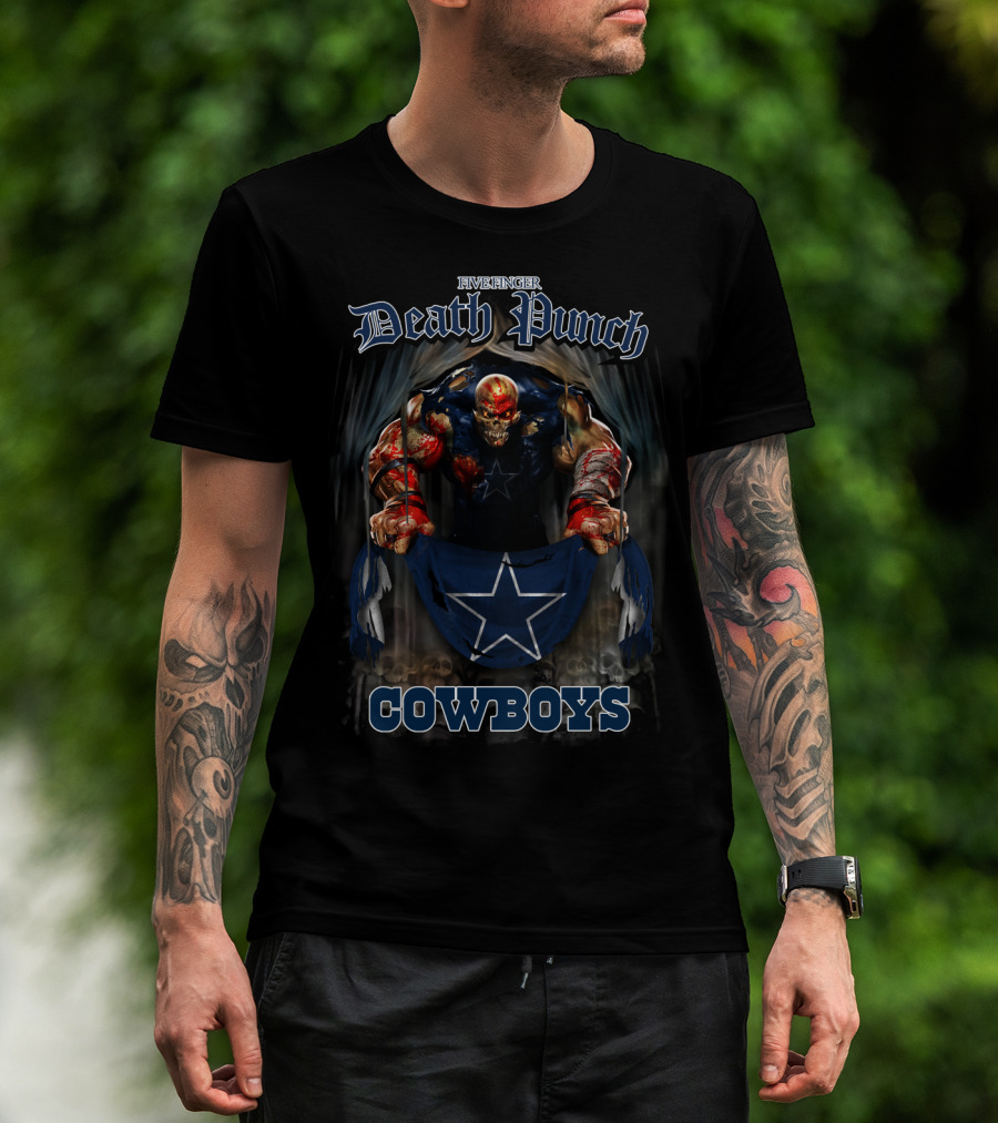Five Finger Death Punch Dallas Cowboys Skeleton Warrior Holding Star Banner T-Shirt