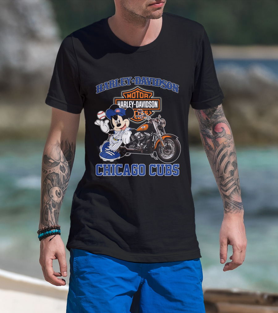 Harley Davidson Motor Mickey Baseball Chicago Cubs T-Shirt