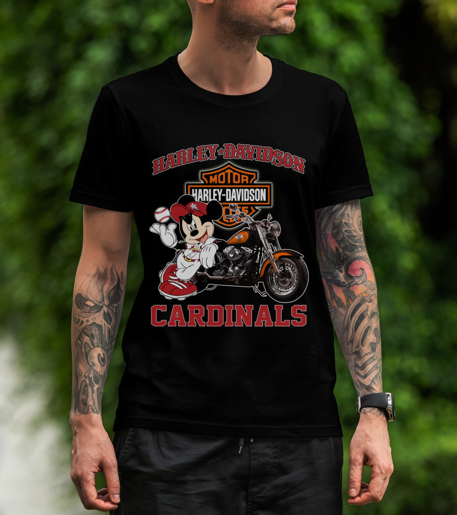 Harley Davidson St Louis Cardinals Mickey Mouse Motorcycle T-Shirt
