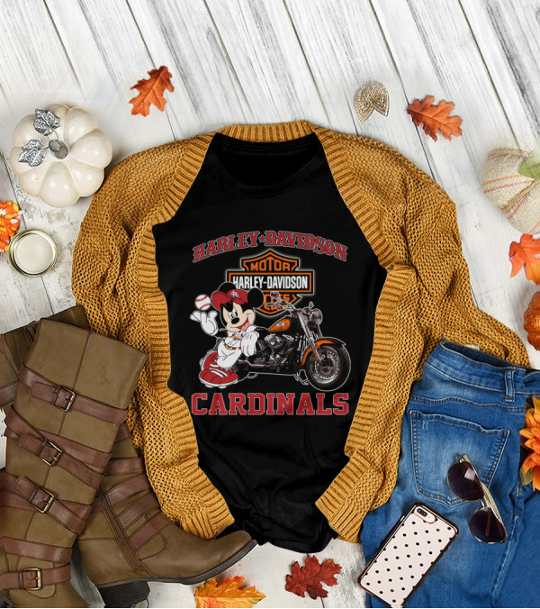 Harley Davidson St Louis Cardinals Mickey Mouse Motorcycle T-Shirt