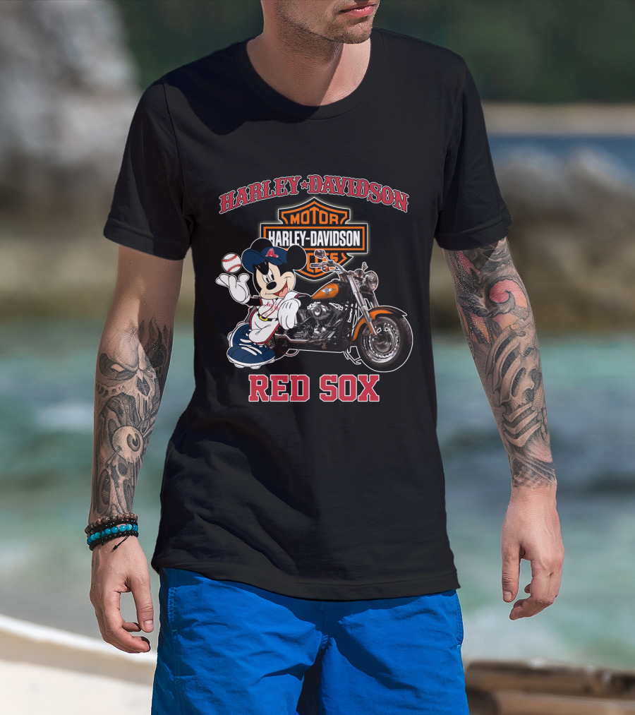 Harley Davidson Motorcycles Mickey Mouse Red Sox T-Shirt