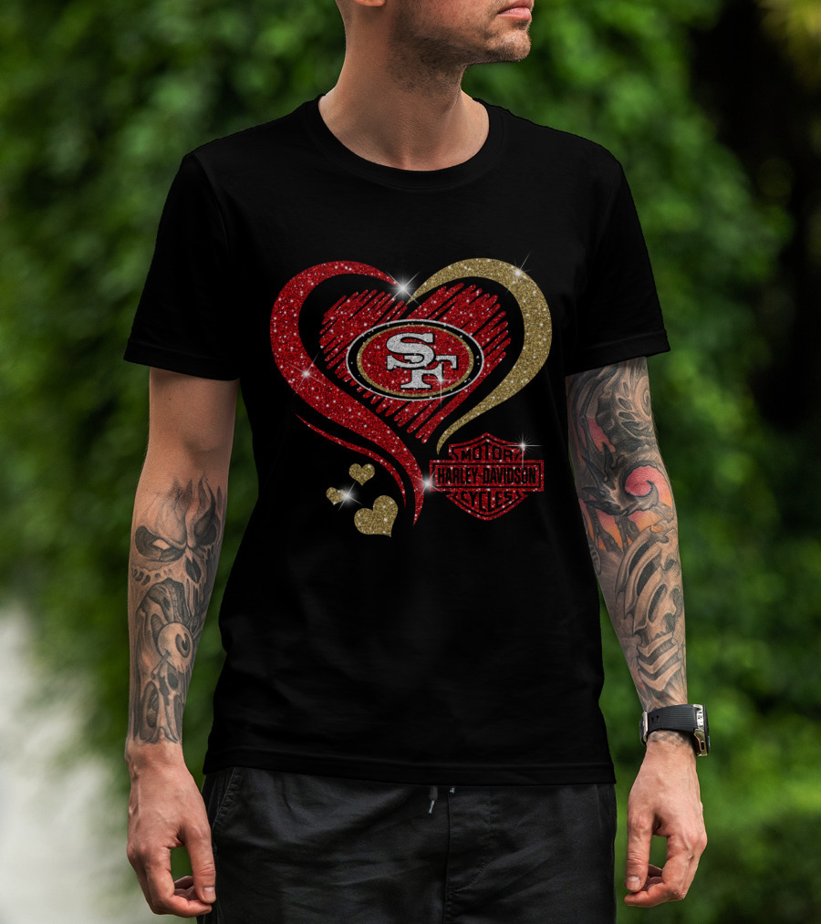 San Francisco 49ers Heart Harley Davidson Motorcycles Style T-Shirt