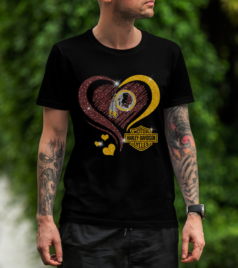 Hd Nfl Washington Redskins Harley Davidson Heart Sparkle T-Shirt
