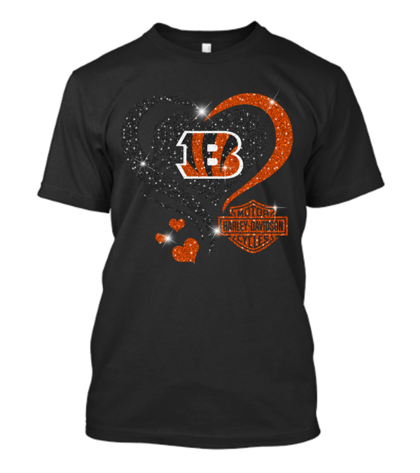 Cincinnati Bengals Harley Davidson Heart T-Shirt
