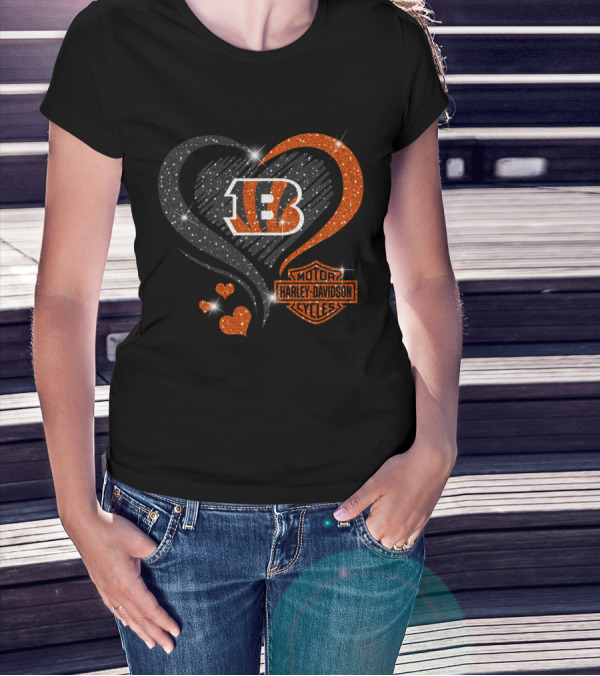 Cincinnati Bengals Harley Davidson Heart T-Shirt