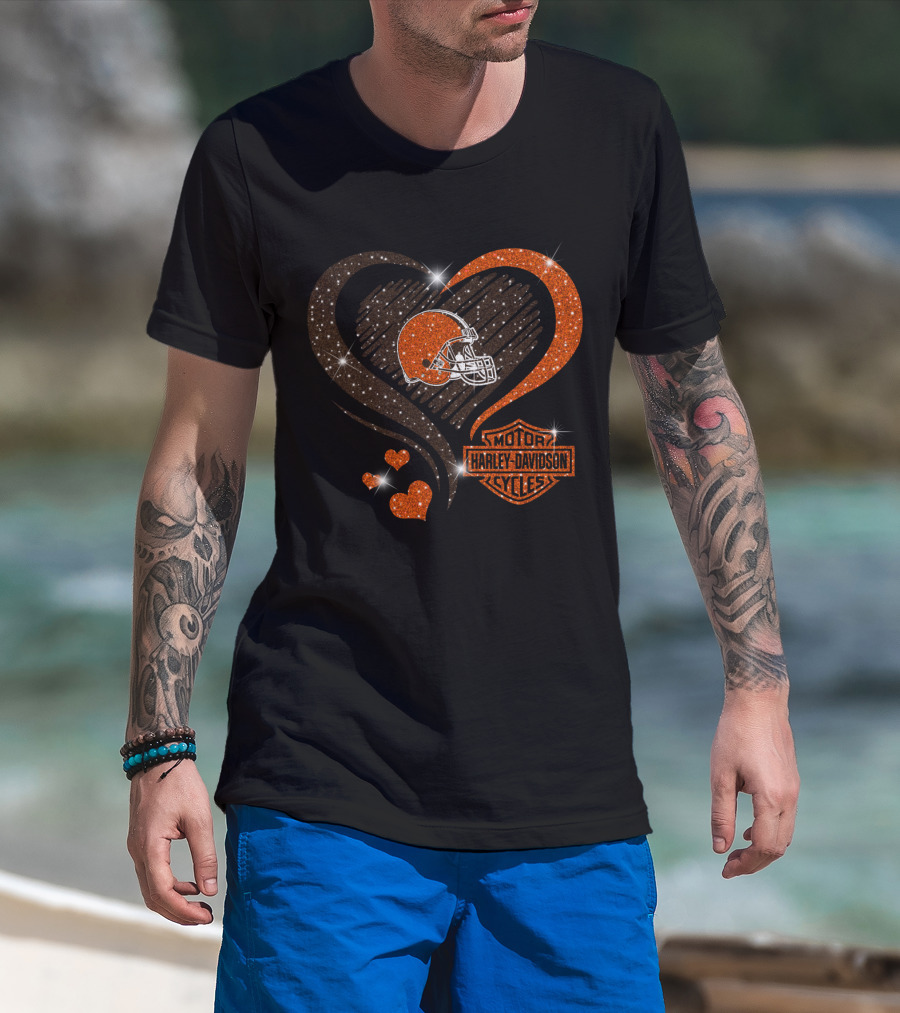 Harley Davidson Cleveland Browns Heart T-Shirt