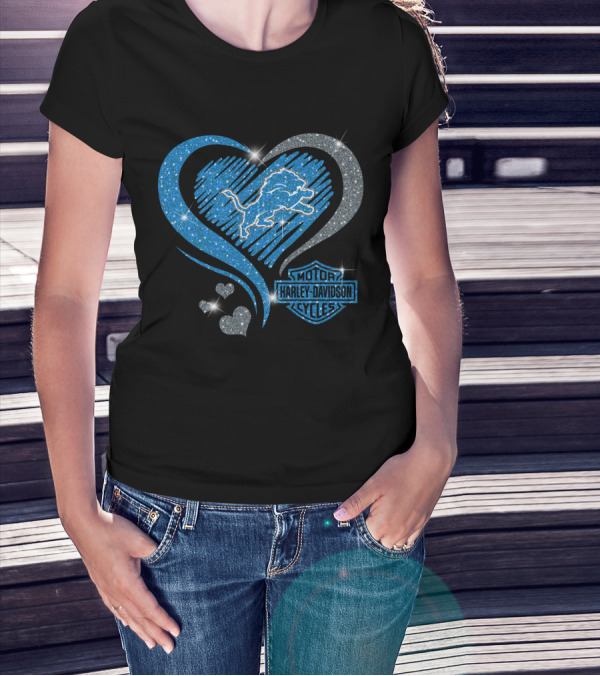 Hd Ll Detroit Lions Harley Davidson Cycles Sparkle Heart T-Shirt