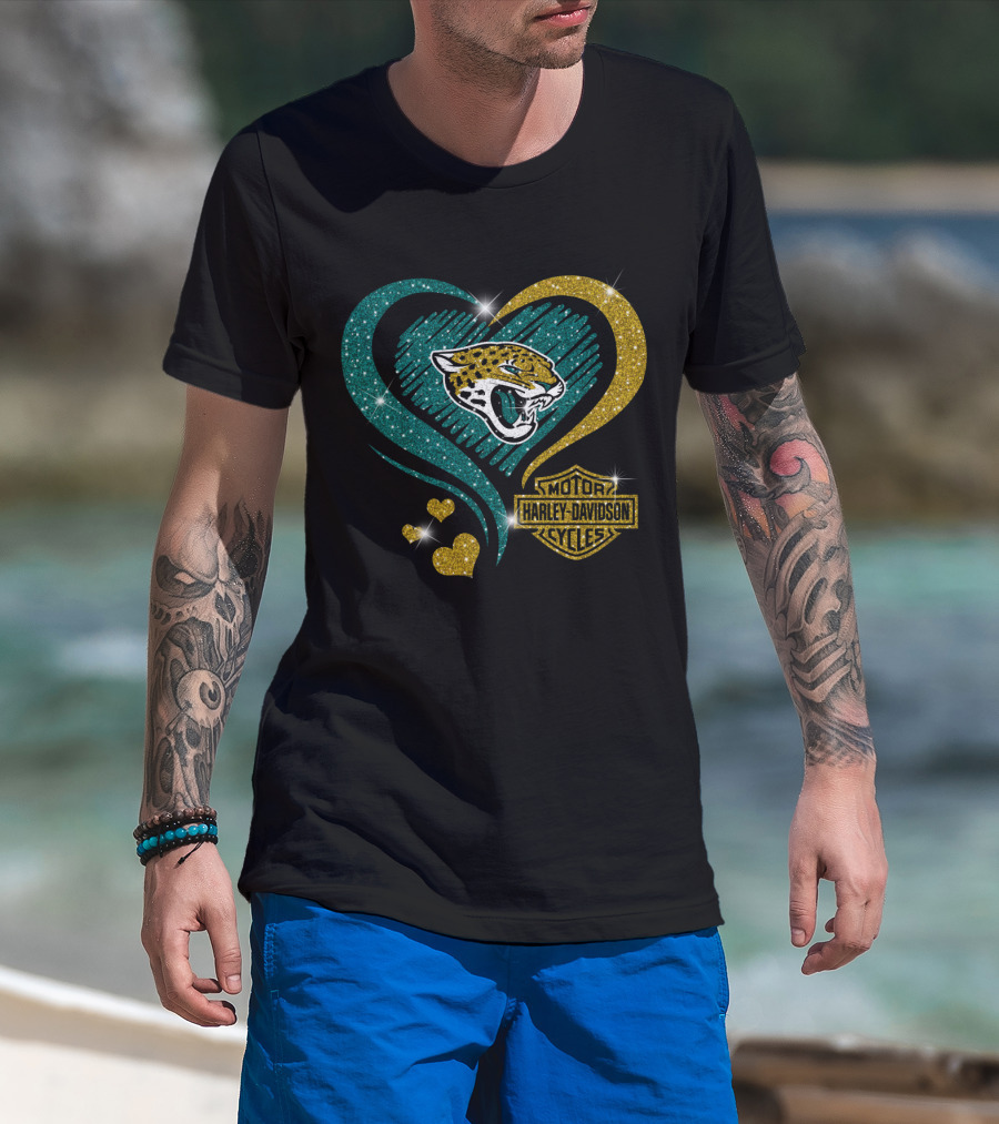 Harley Davidson Motorcycles Jacksonville Jaguars Heart T-Shirt
