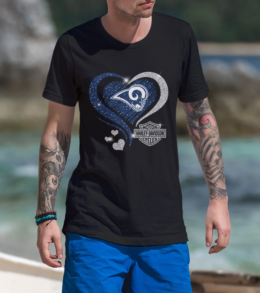 Harley Davidson Los Angeles Rams Heart Motif T-Shirt